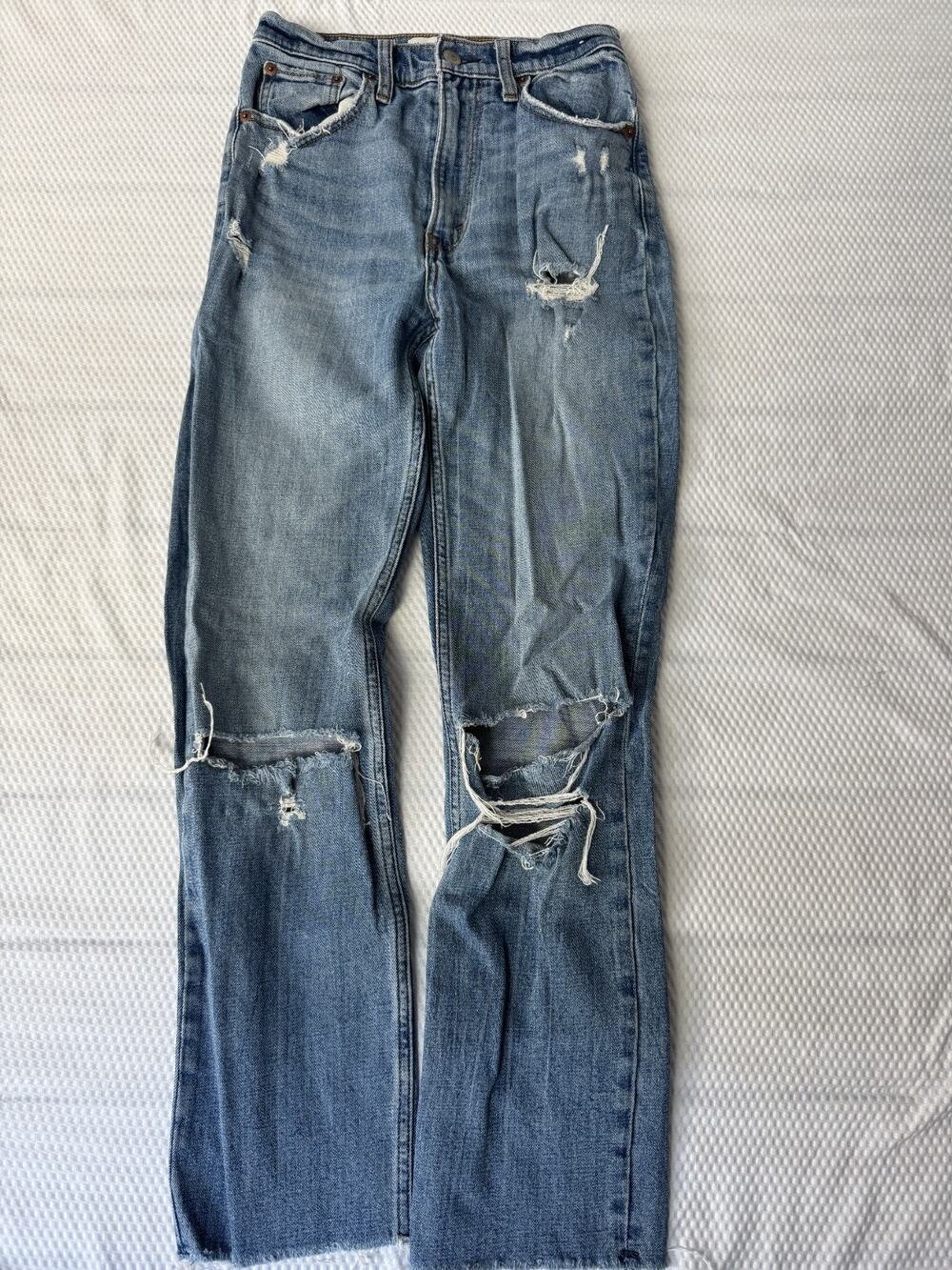 Abercrombie & Fitch Super Skinny Ankle High Rise Distressed Jeans Blue 26/2S